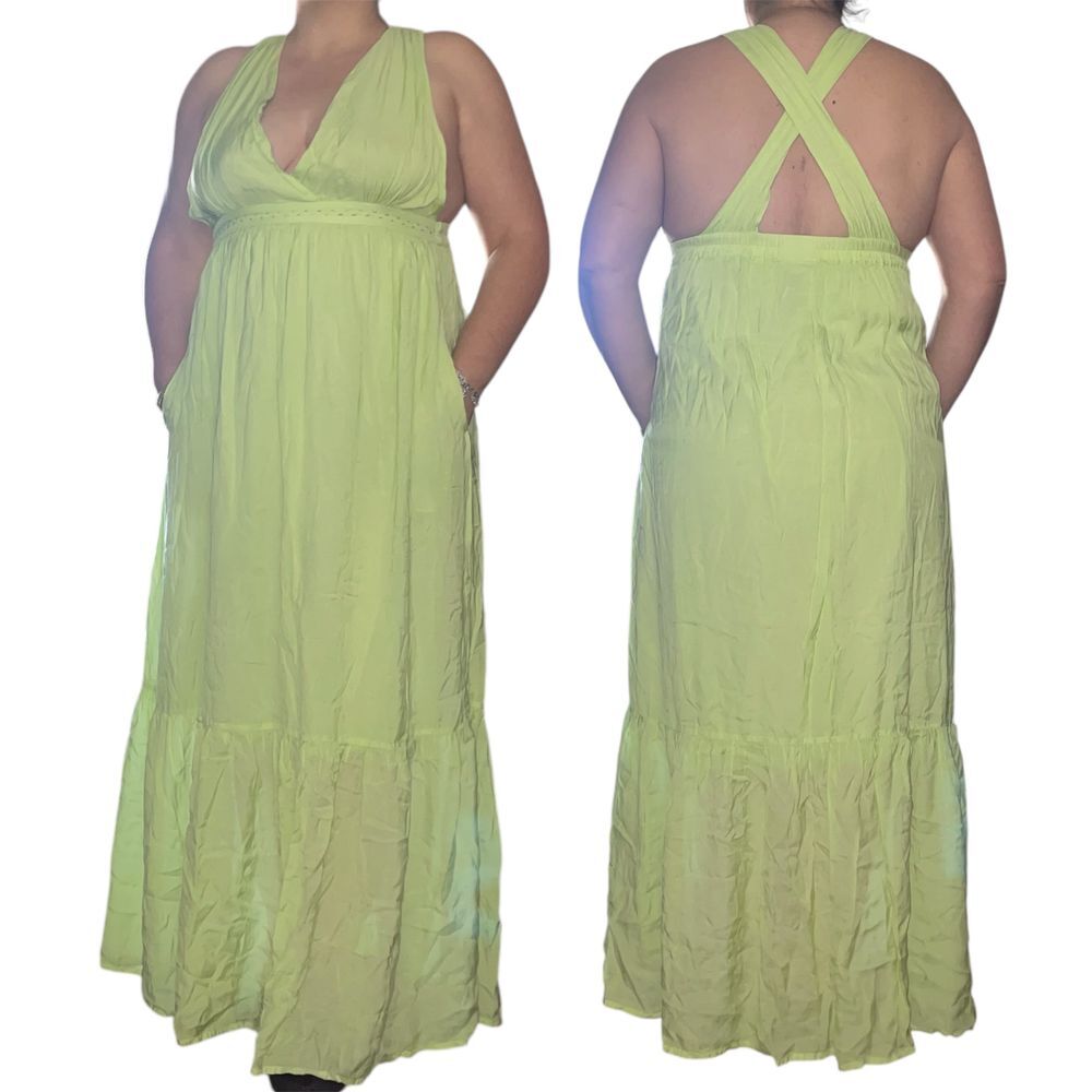 Scotch & Soda Amsterdam women's Maxi Dress w/Open back in Lime Green